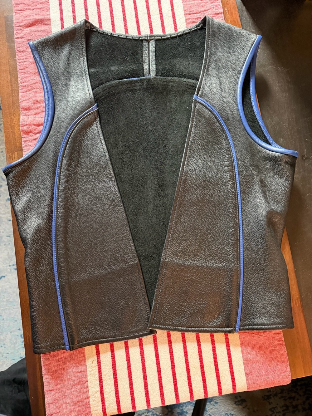Northbound Leather Black Leather Vest with Blue Trim